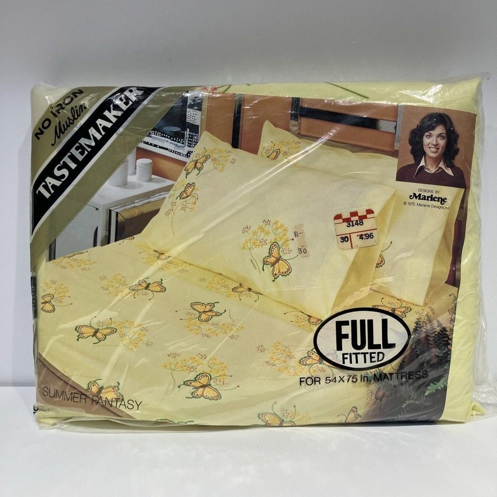 Tastemaker‎ Full Fitted Sheet Summer Fantasy Butterflies No Iron Muslin 70s NOS